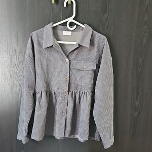 Pink Lily Charcoal Gray Corduroy Shirt